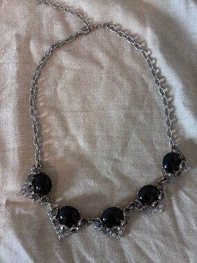 Stella & Dot Silver-Tone Necklace with Black Cabochons
